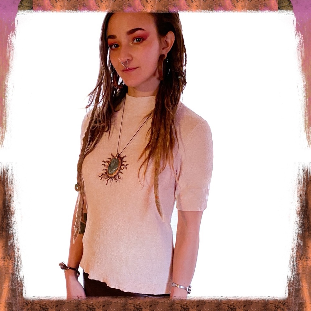 Y2K  Loft, Mock Neck, Pale Pink 1/4 SleeveTop